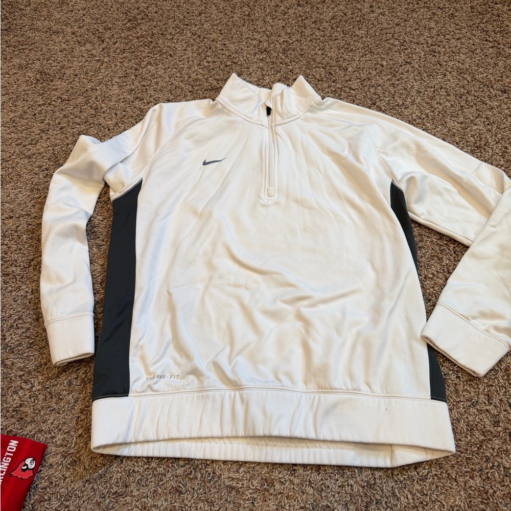 Nike White and Black Half-Zip Athletic Pullover